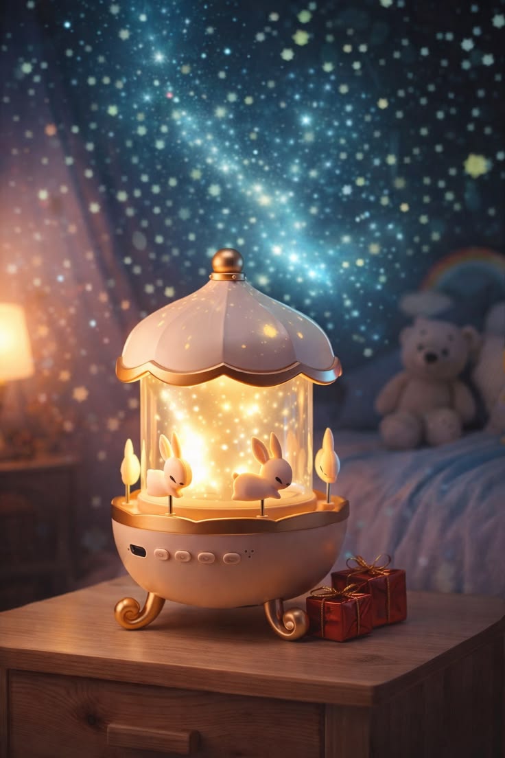 Bunny Glow Carousel Lamp – Night Projector & Bluetooth Speaker 🐰✨🎶