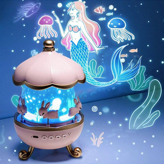 Bunny Glow Carousel Lamp – Night Projector & Bluetooth Speaker 🐰✨🎶