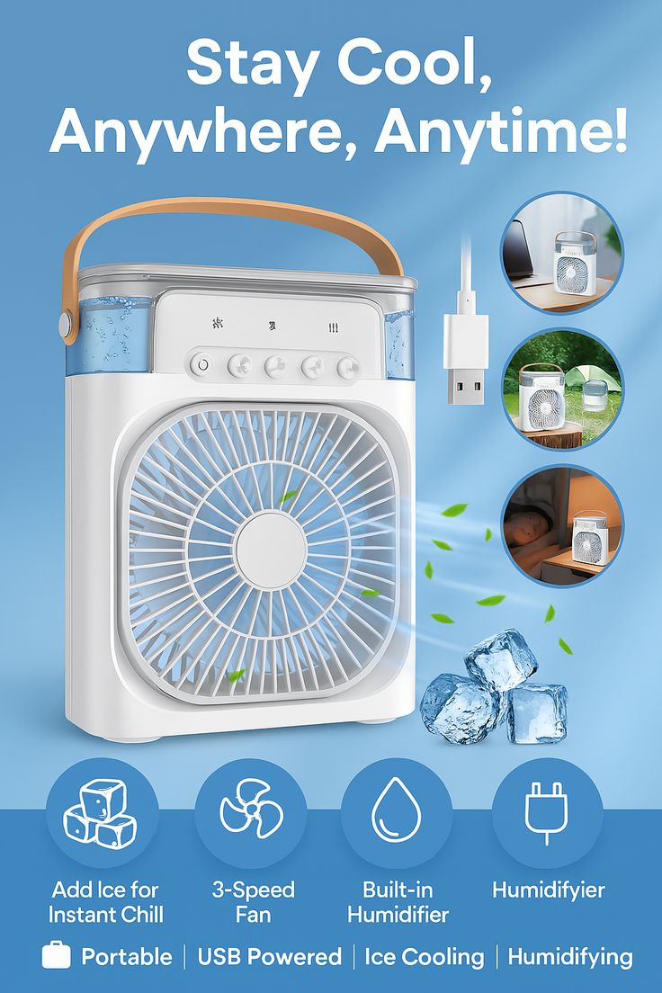 5-in-1 Portable Air Cooler Fan with Ice Tray & LED Light ❄️💨✨