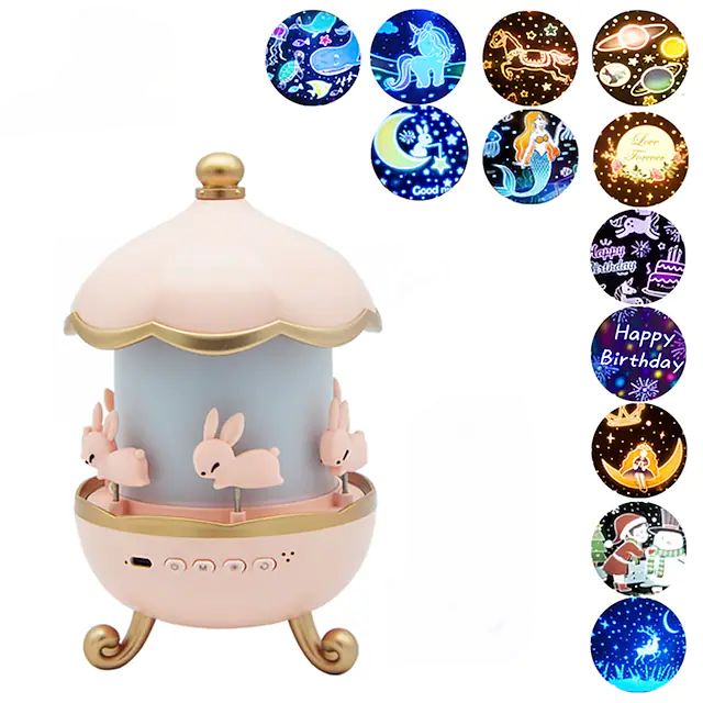 Bunny Glow Carousel Lamp – Night Projector & Bluetooth Speaker 🐰✨🎶