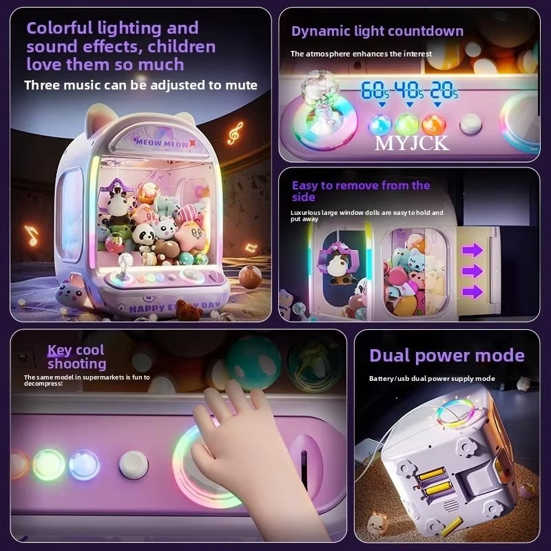 Automatic Mini Claw Machine for Kids – Coin Operated Arcade Toy Crane with Music & Lights